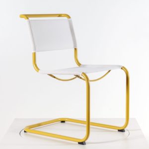 Thonet S33 N Freischwinger mit ThonetProtect®-Oberfläche, outdoorfähig, weiß/sengelb