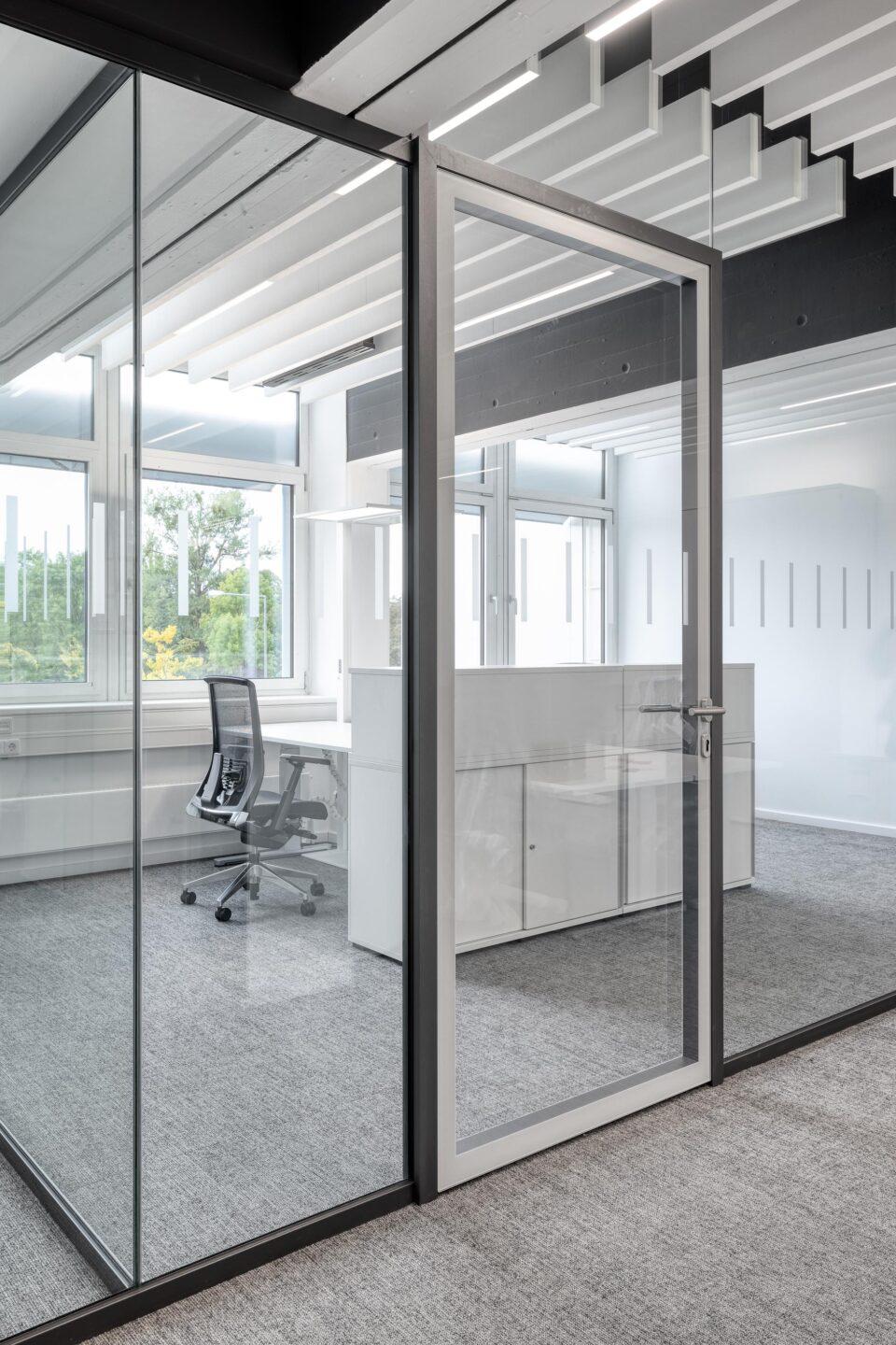 feco partition wall systems │ glass walls and doors creating a baffling design