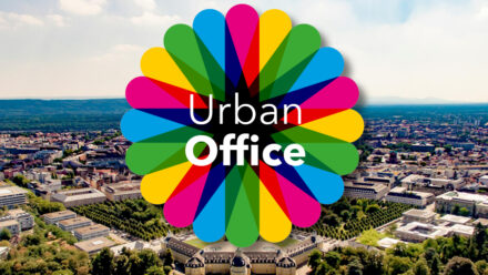 Panorama von Karlsruhe mit dem Logo des Urban Office | feco Bild