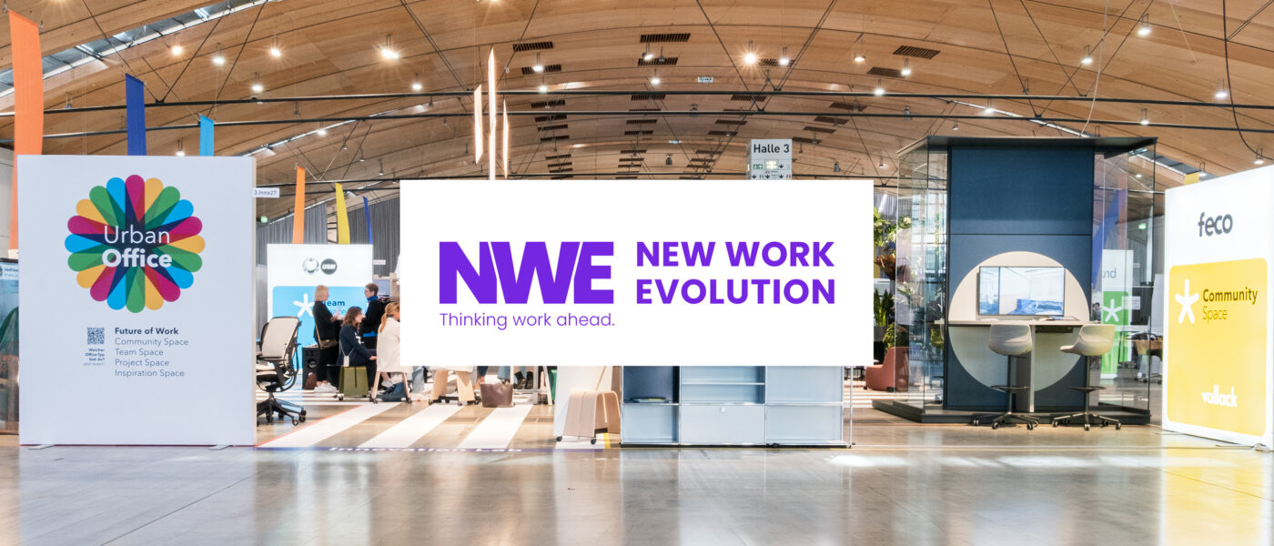 Die New Work Evolution 2026 in der Messe Karlsruhe mit Gemeinschaftsstand von feco, Steelcase, Vollack und SilentLab