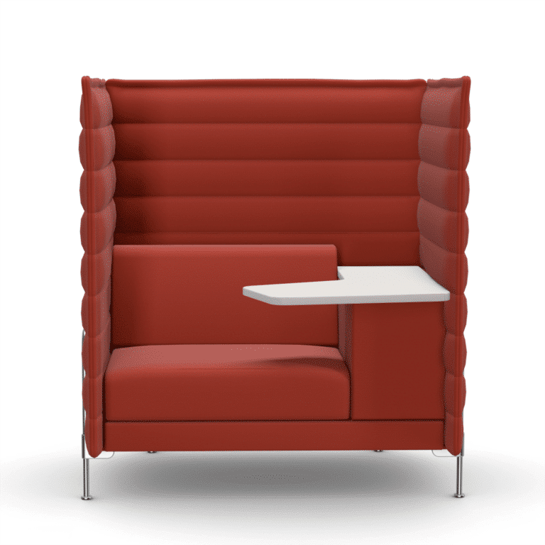 Vitra Alcove Work Highback Neuware in Laser RE Nude Hellrot mit Chromgestell in Frontalansicht im feco Design Shop