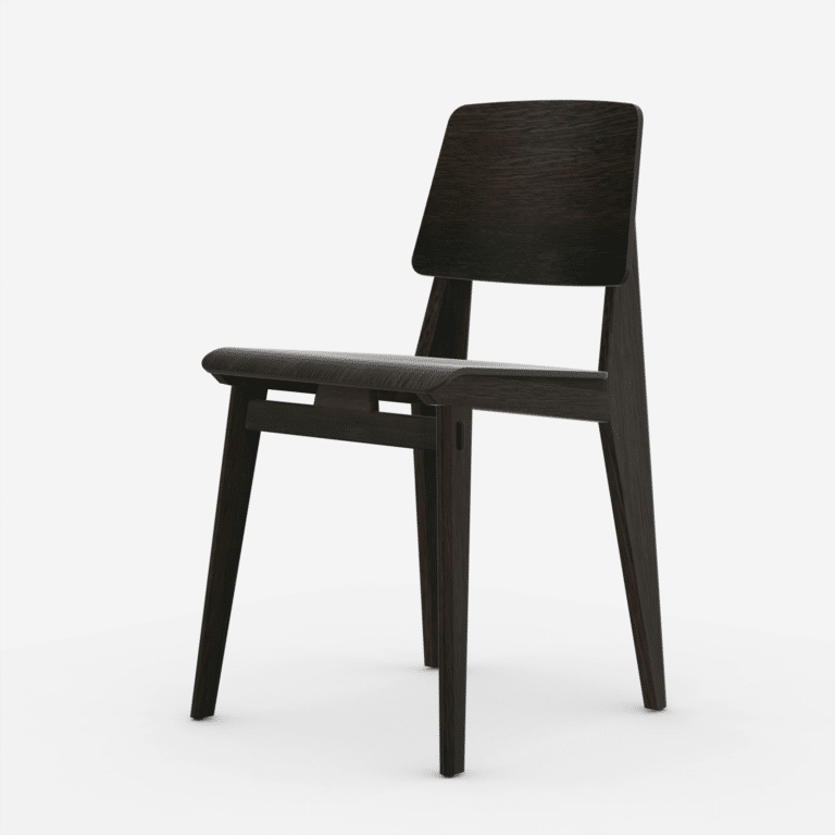 Seitenansicht links der Vitra Chaise Tout Bois Neuware in Eiche dunkel im feco Design Shop