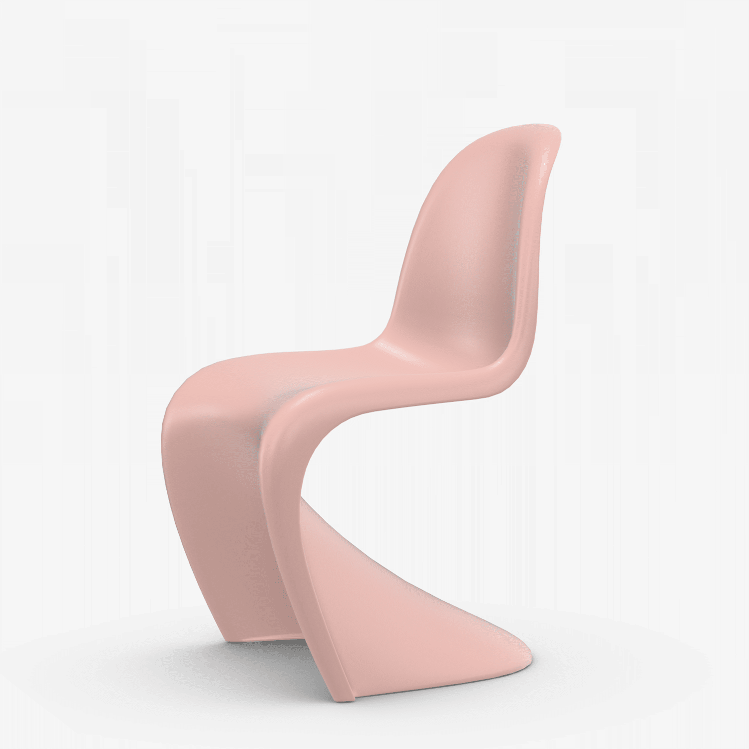 vitra-panton-chair-zartrose-dreiviertelansicht Dreiviertelansicht des ständerlosen Vollkunststoffstuhls Vitra Panton Chair Zartrosé